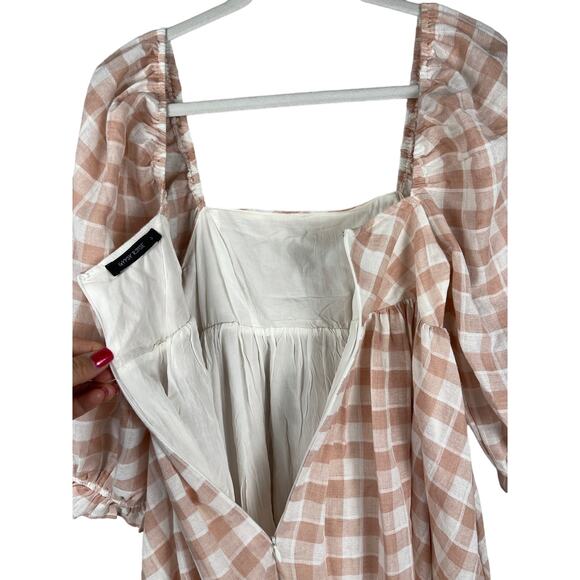 Gypsy Rose Pink & White Gingham Babydoll Dress Puffed Sleeves Pockets Size Small - Picture 8 of 10